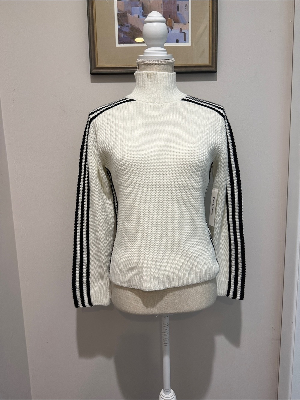 NWT Theo & Spence Striped Mock Neck Sweater - Picture 3 of 5